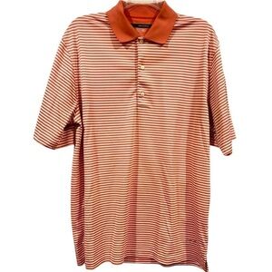 Greg Norman Polo Shark Play Dry Golf Shirt Orange White Striped Size Medium